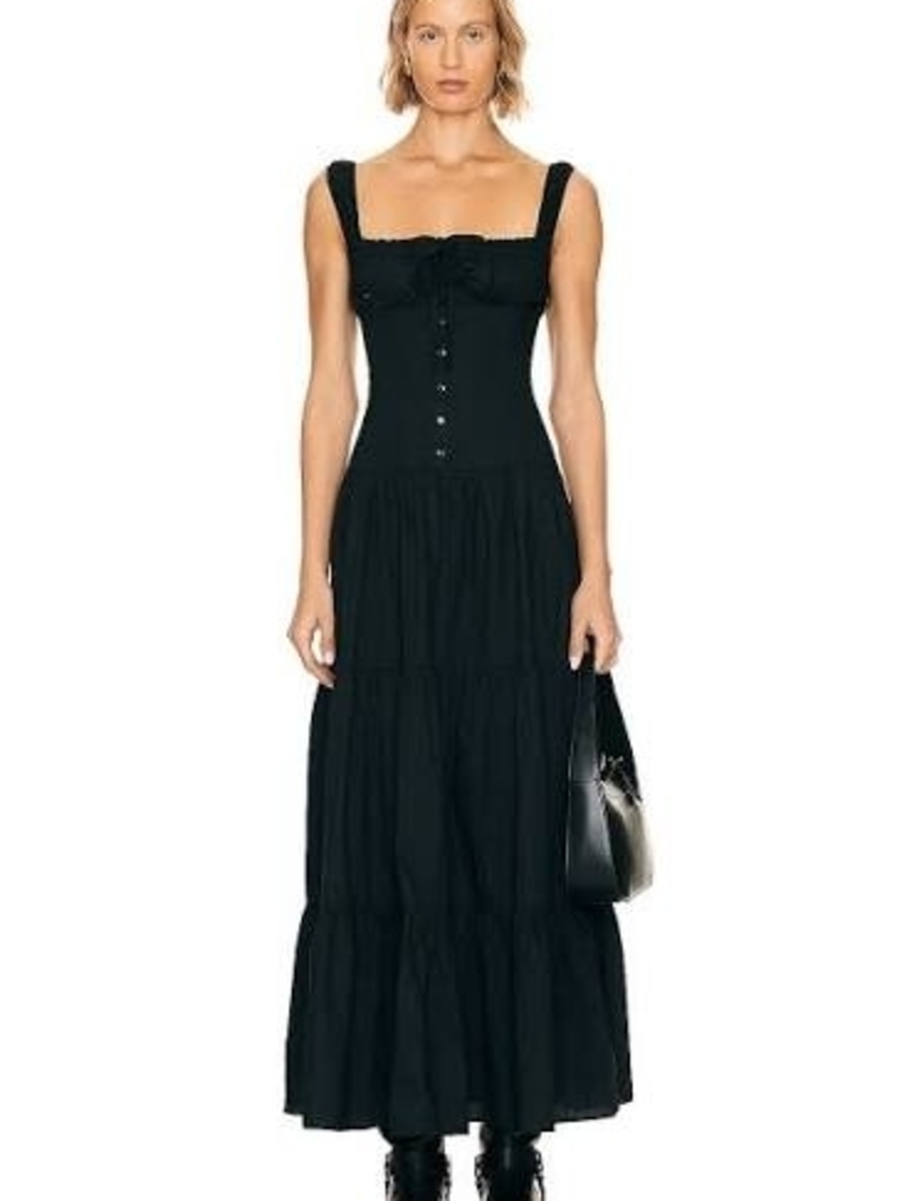 Lioness Black Square-Neck Tiered Maxi Dress